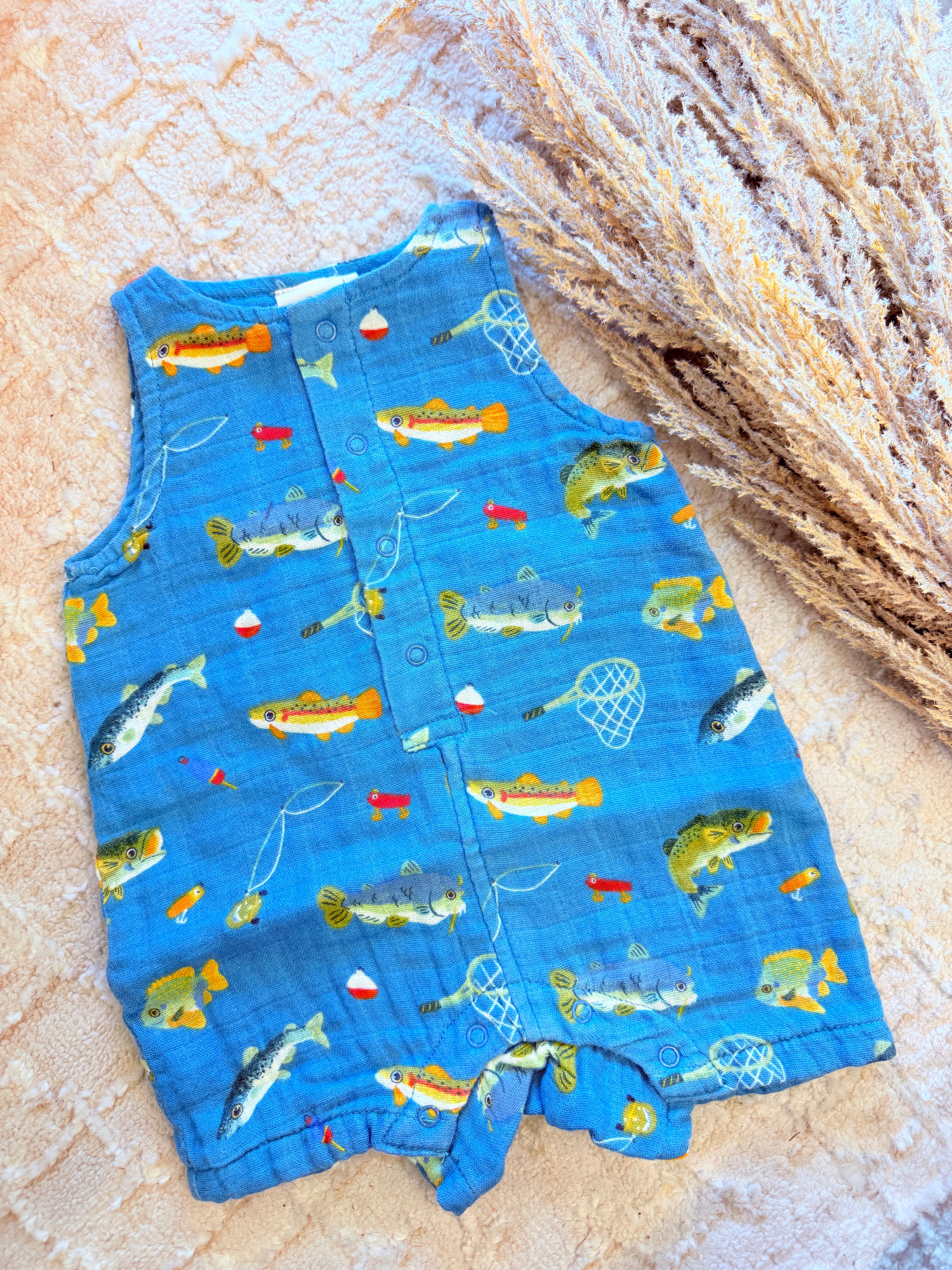 Gone Fishing Muslin Shortie Romper
