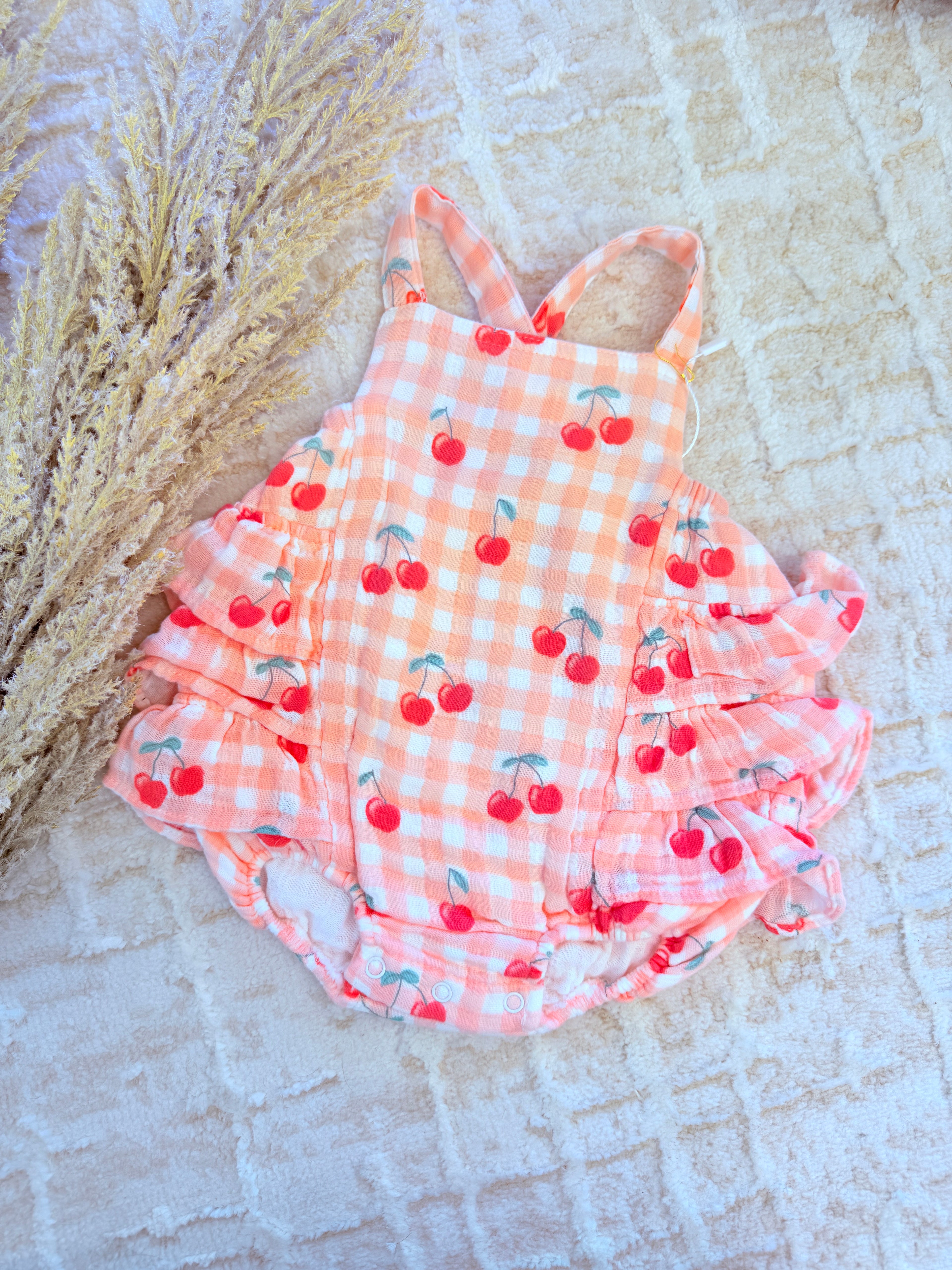 Cherry On Top Muslin Ruffle Sunsuit